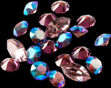 Assorted Pink Crystals Black Background PNG