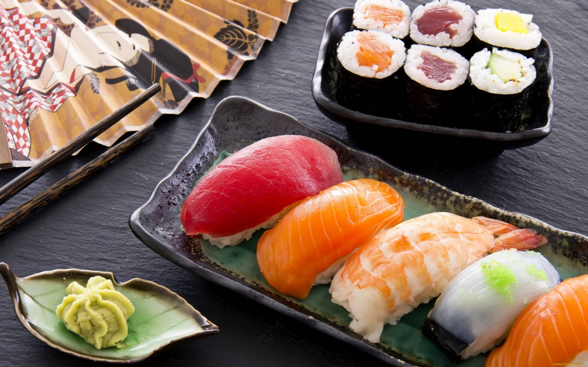 Assorted Sashimi And Sushi Platters Wallpaper