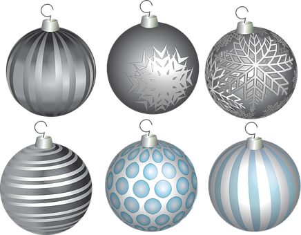 Assorted Silver Christmas Ornaments PNG