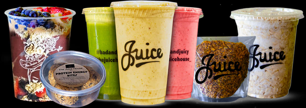 Assorted Smoothiesand Healthy Snacks PNG