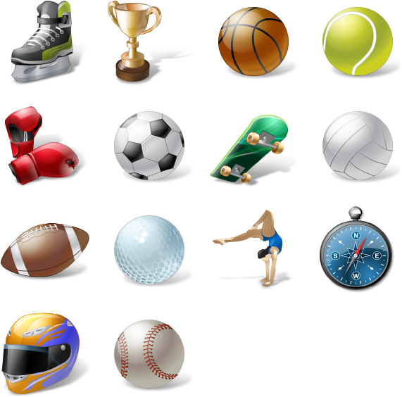 Assorted Sports Equipment Icons PNG
