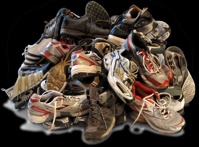 Assorted Sports Shoes Pile PNG