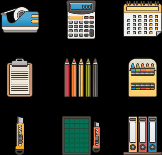 Assorted Stationery Icons Set PNG