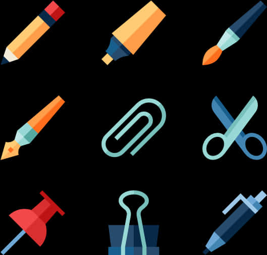Assorted Stationery Icons Set PNG