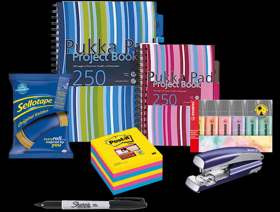 Assorted Stationery Items Collection PNG