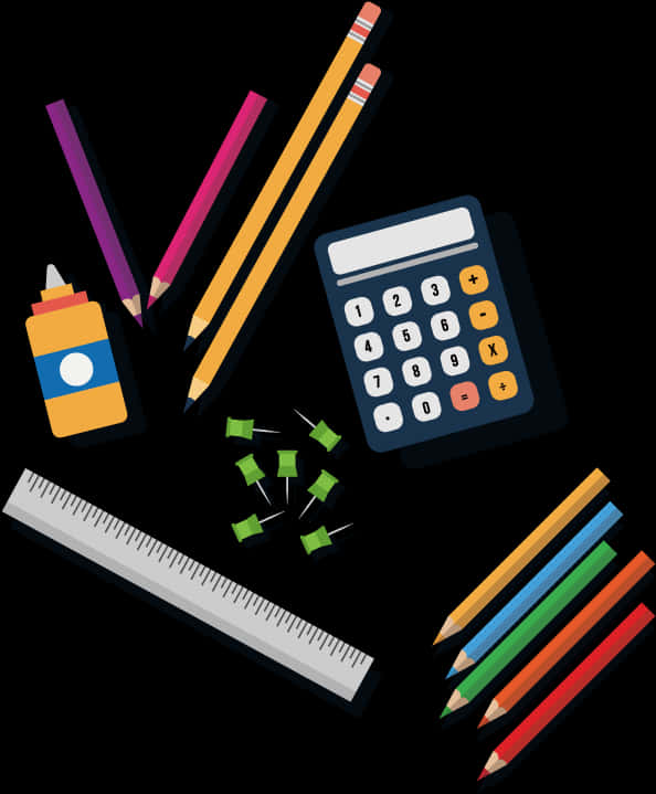 Assorted Stationery Items Vector PNG