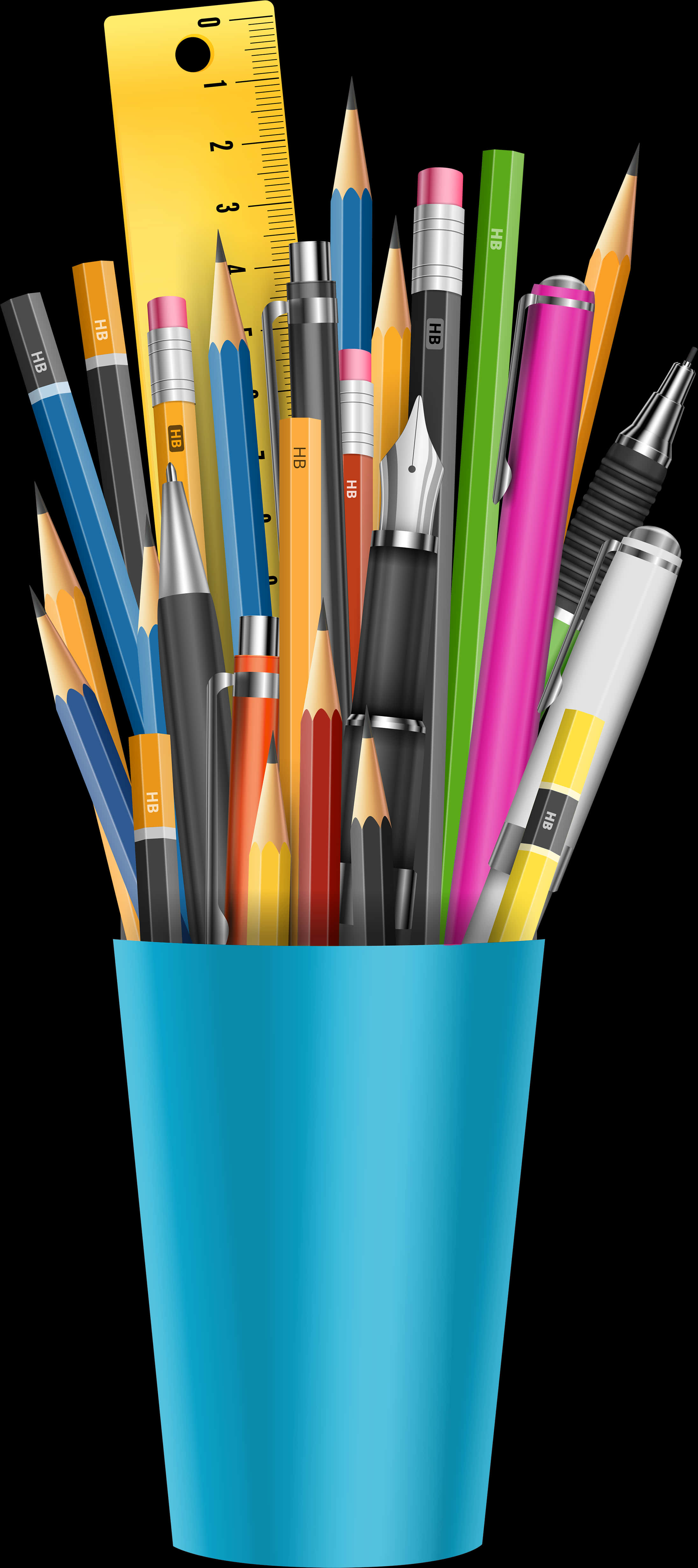 Assorted Stationery Itemsin Cup PNG
