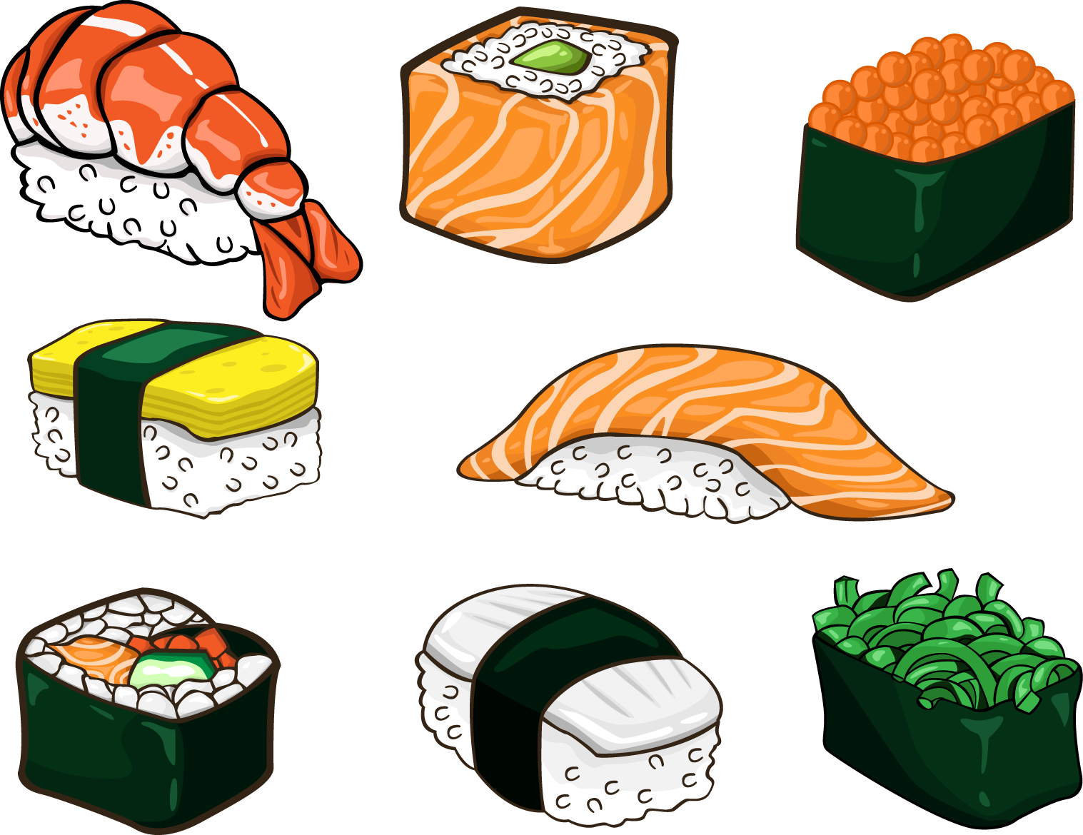 Assorted Sushi Selection Illustration PNG