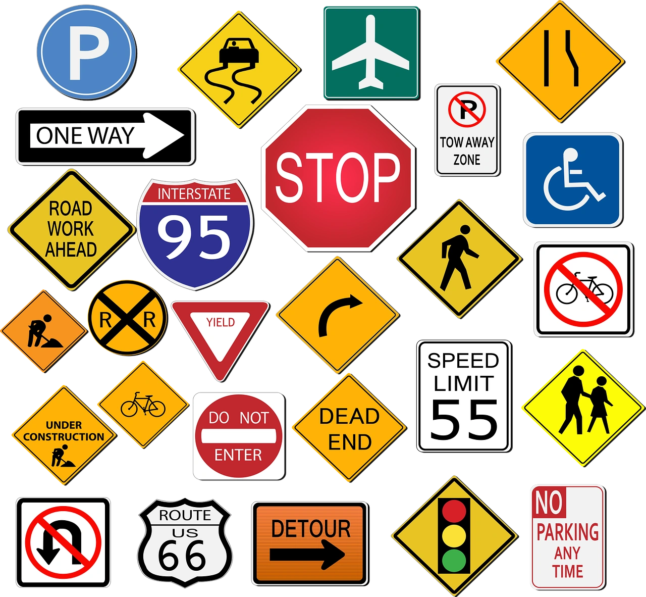 Assorted U S Traffic Signs PNG