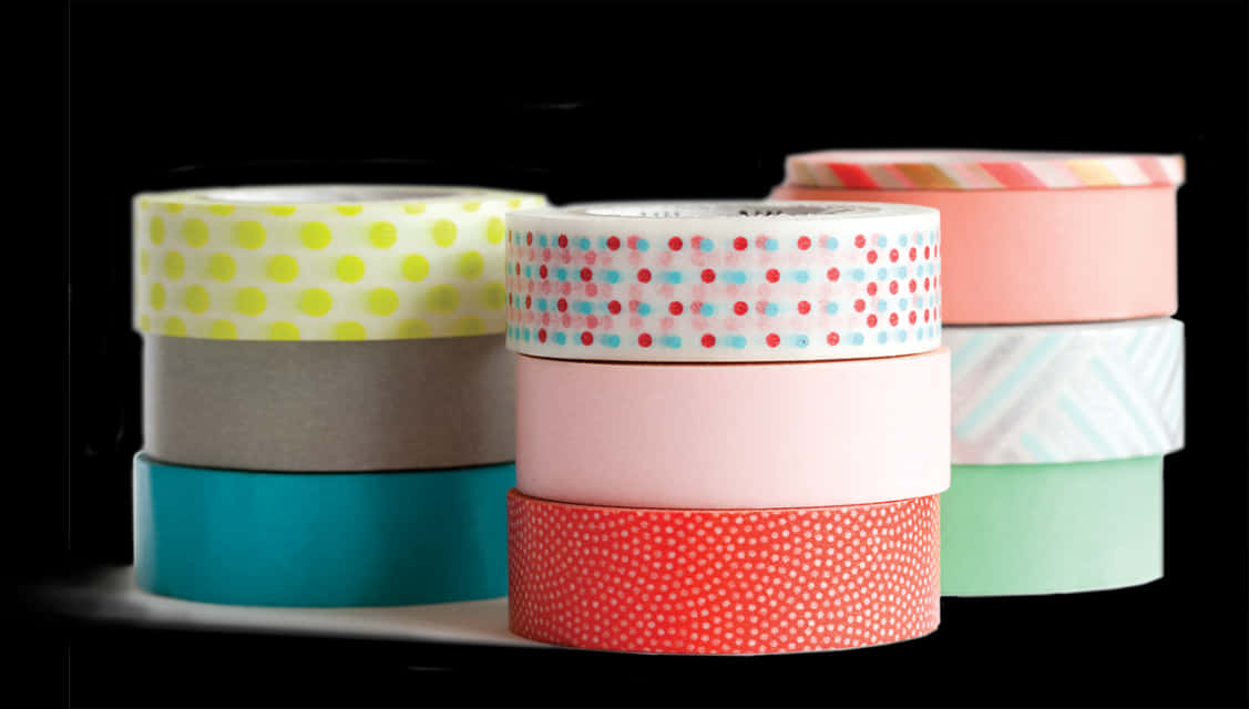 Assorted Washi Tapeson Black Background PNG