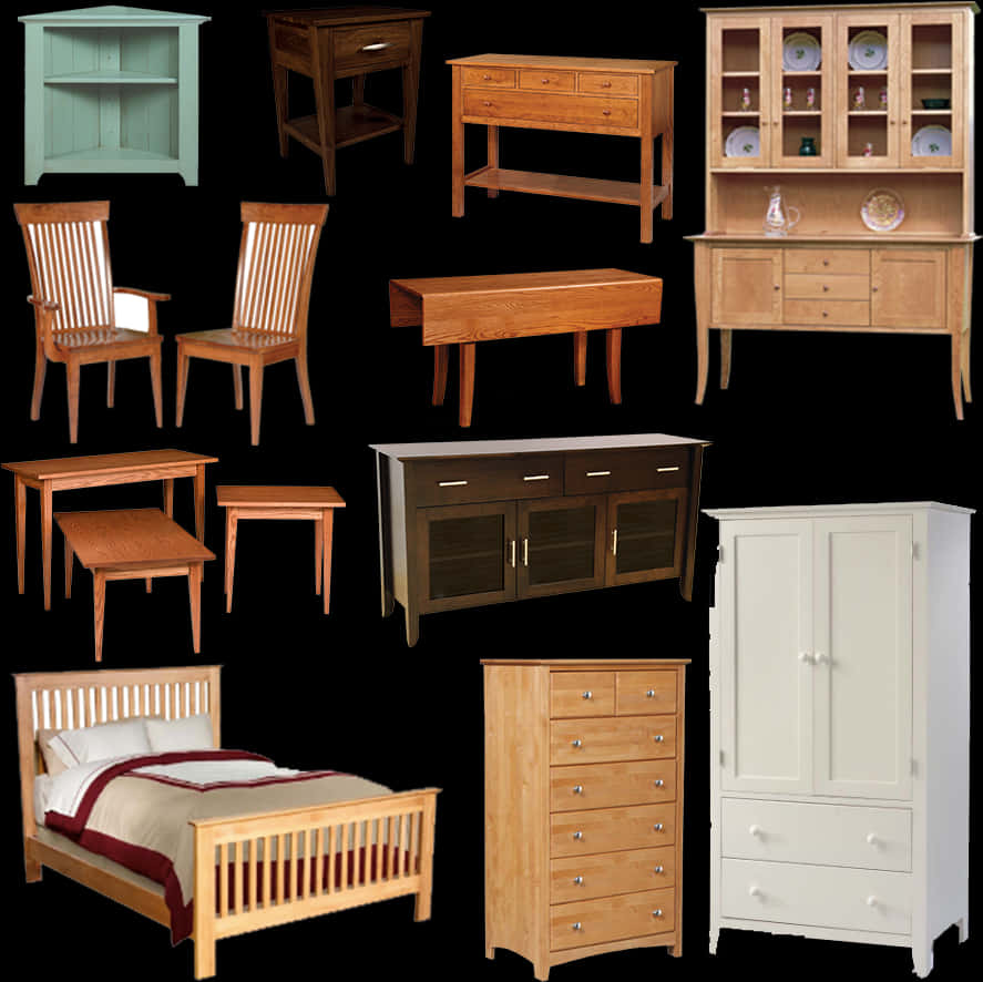 Assorted Wooden Furniture Collection PNG