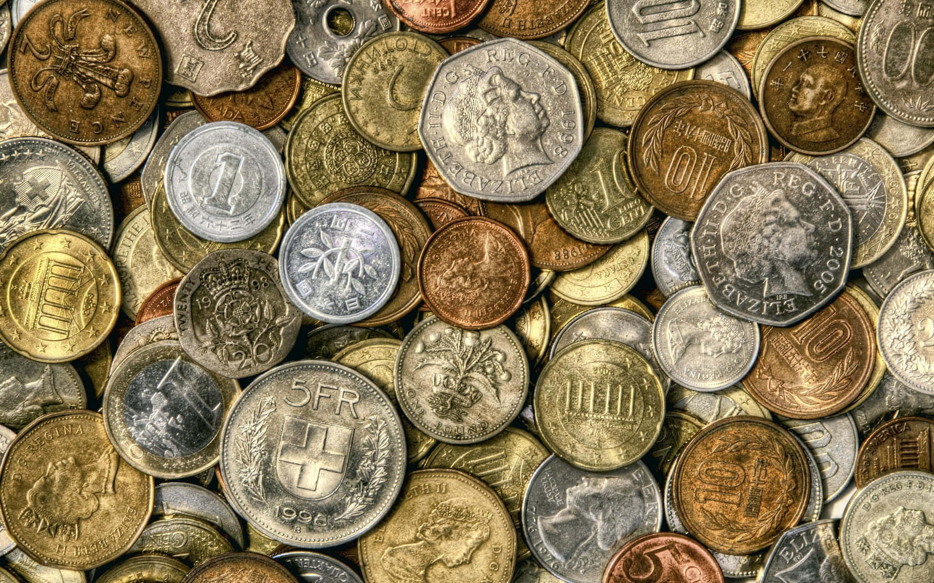 Assorted World Coins Texture Wallpaper