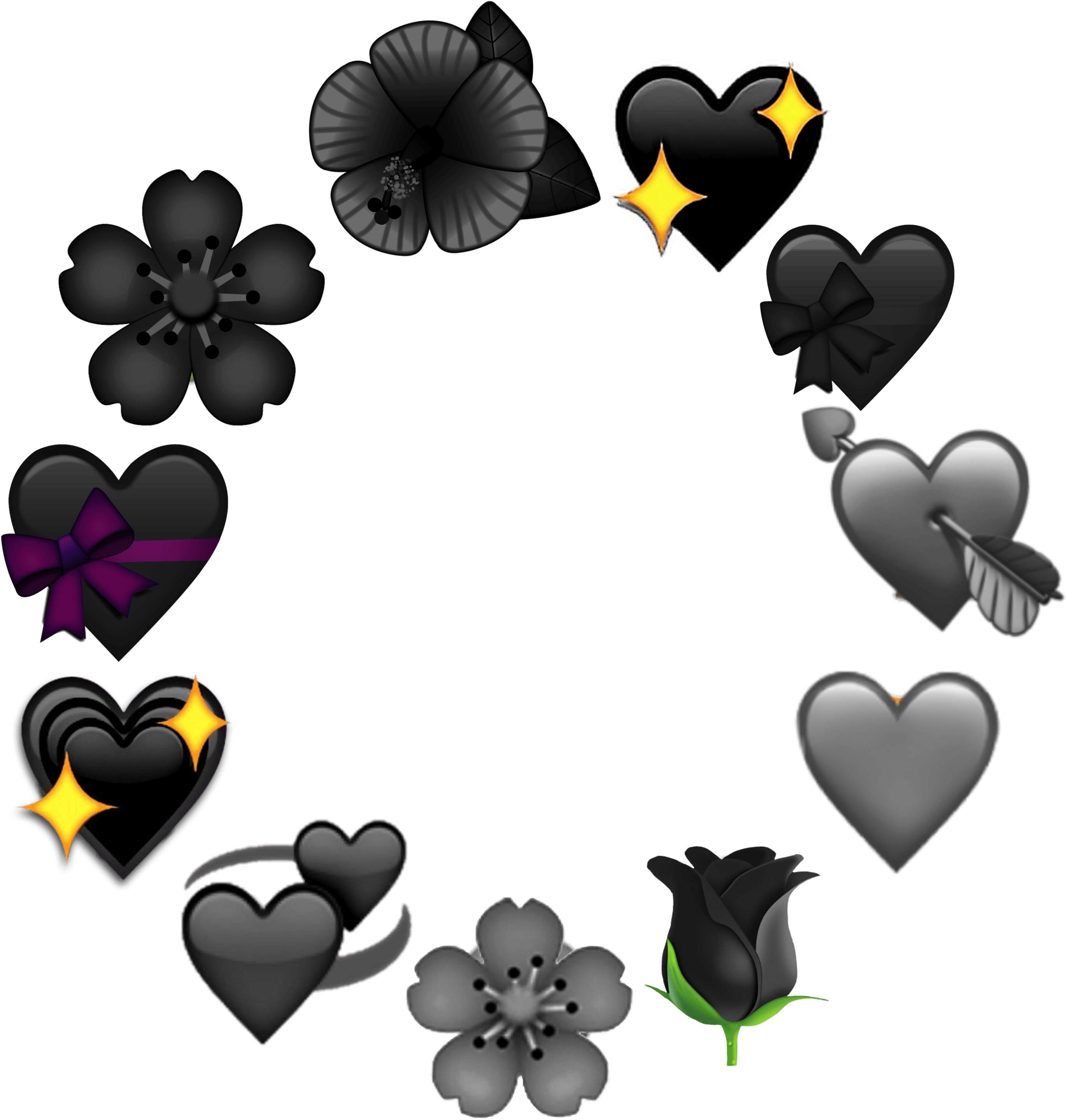 Assorted_ Black_ Heart_and_ Flower_ Emojis PNG