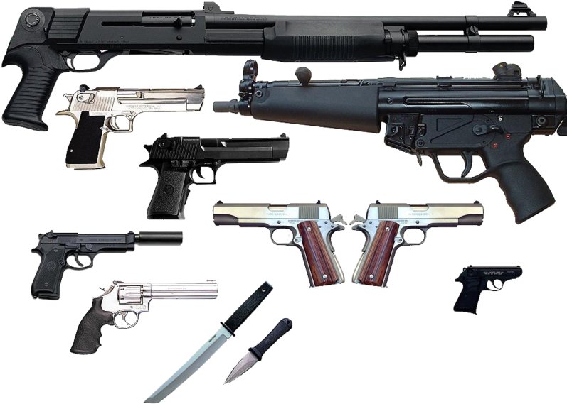 Assorted_ Firearms_and_ Blades_ Collection PNG