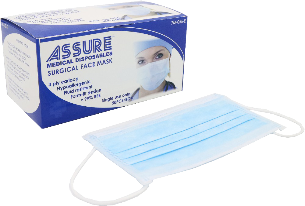 Assure Surgical Maskand Packaging PNG