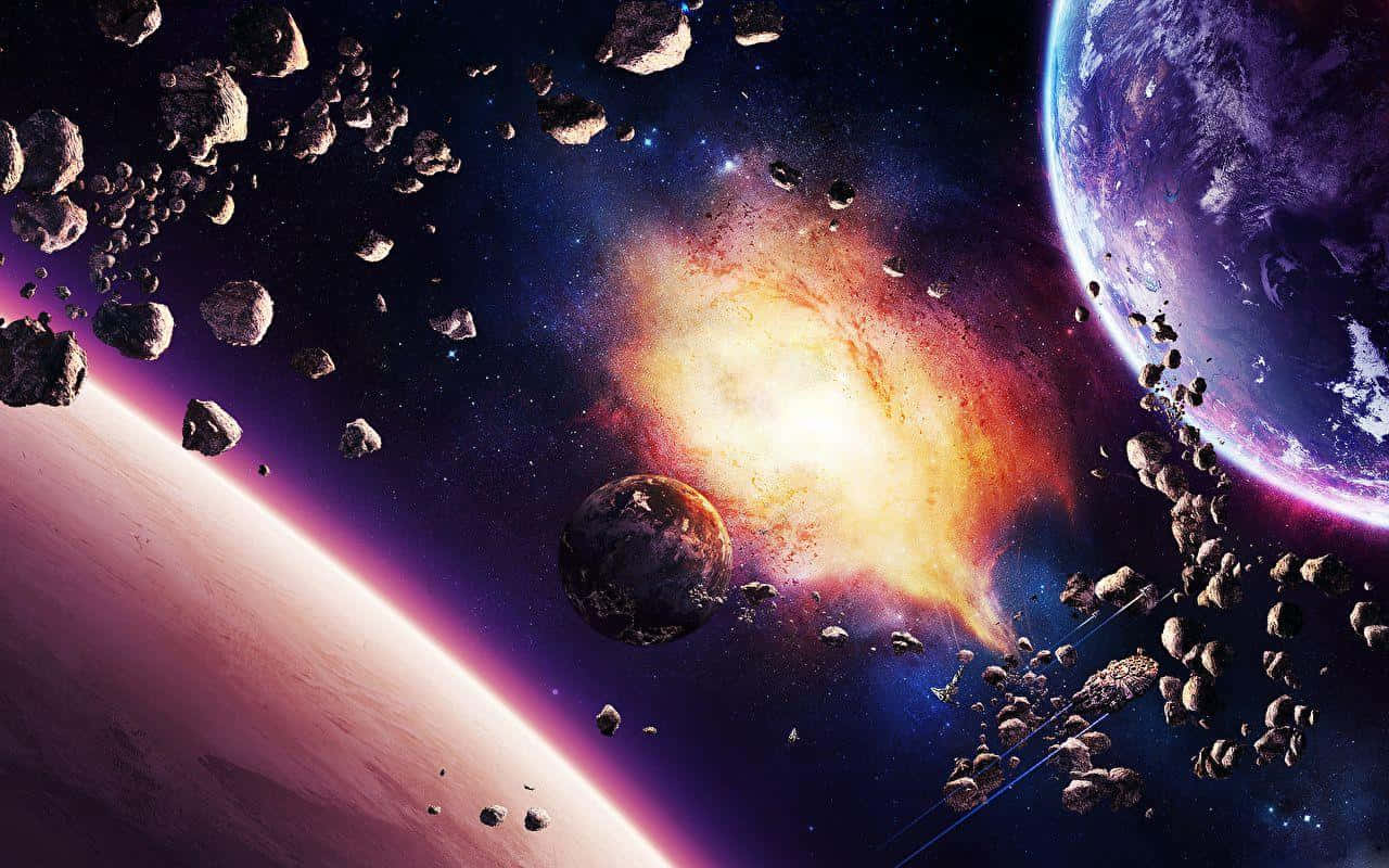 A breathtaking view of an asteroid approaching Earth Wallpaper
