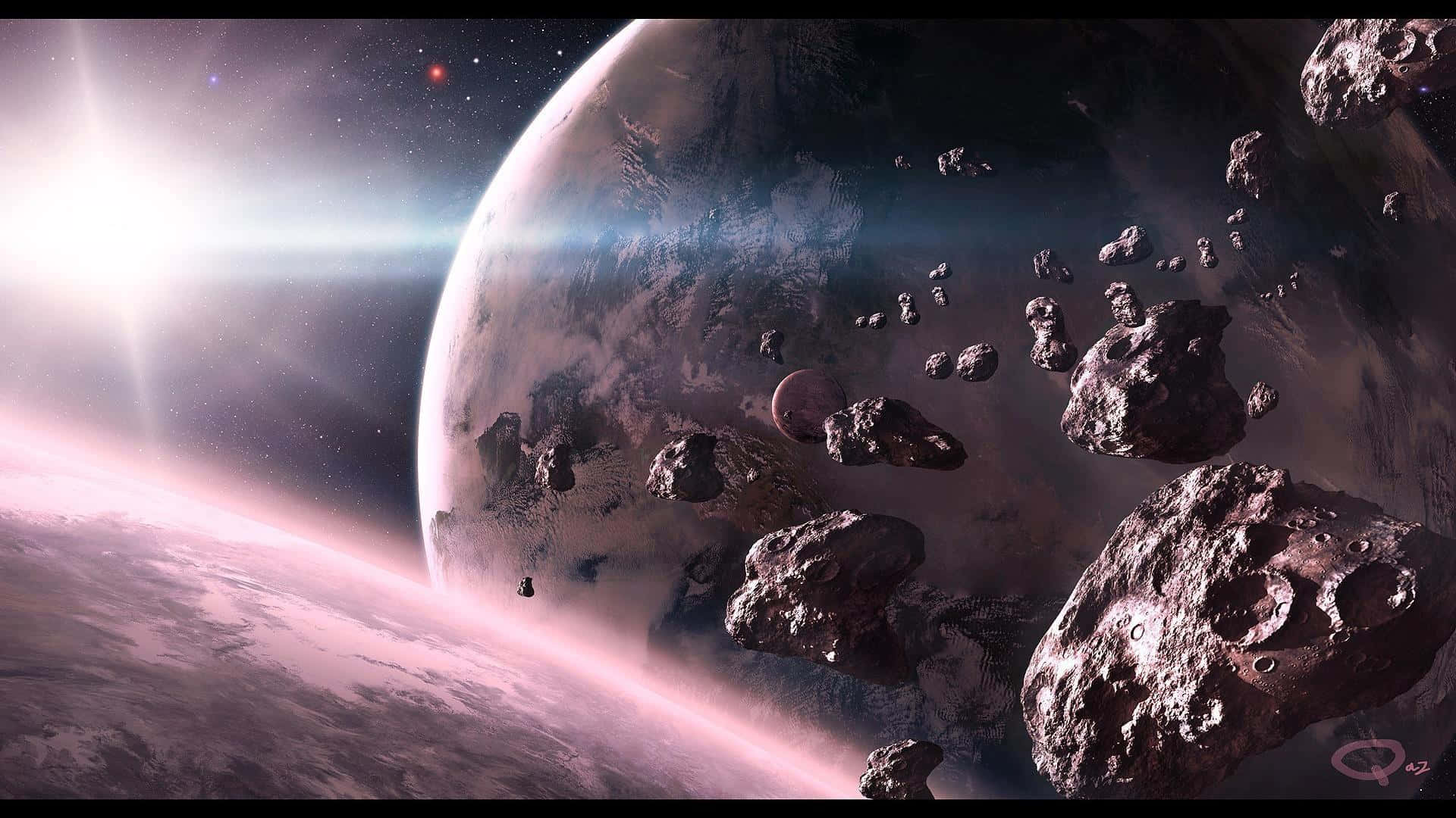 A breathtaking view of an asteroid traveling through space Wallpaper