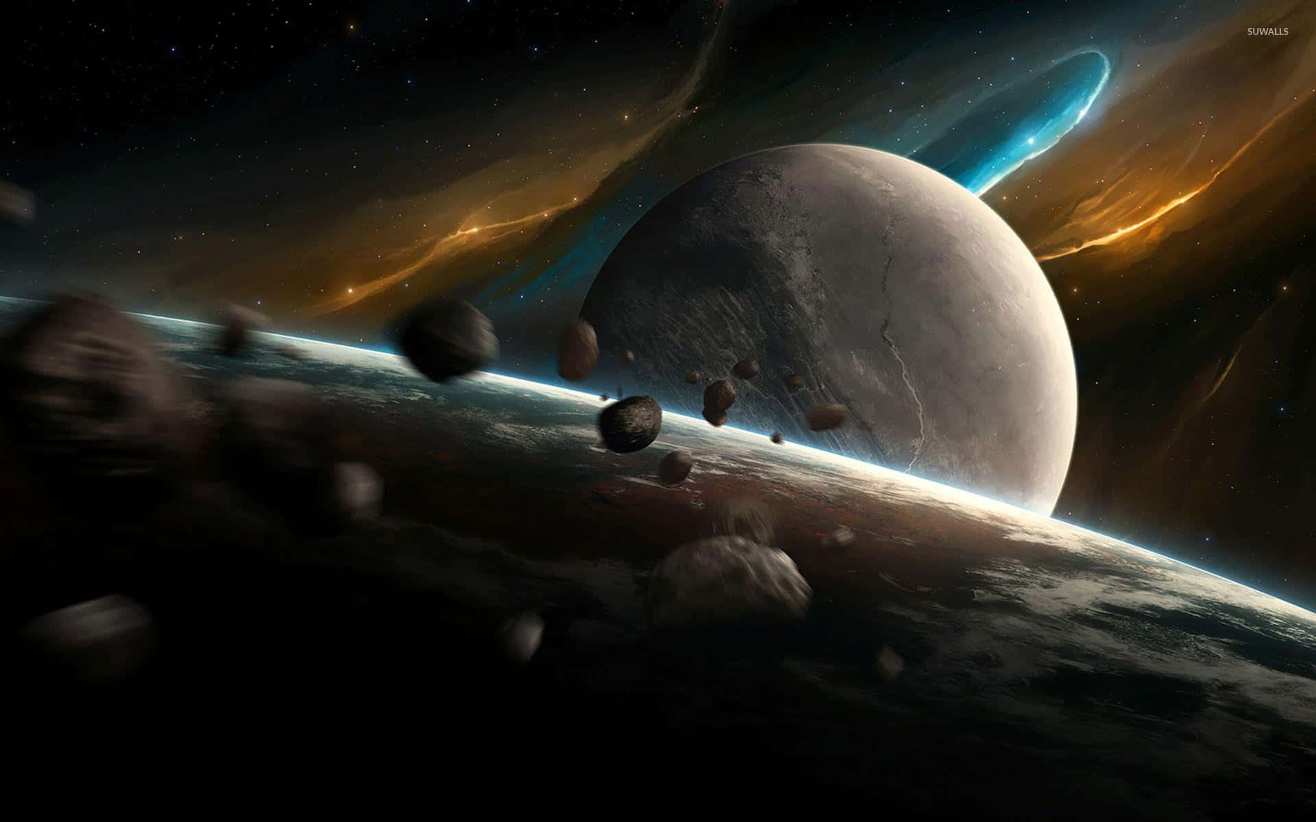 Stunning View of a Massive Asteroid in Outer Space Wallpaper