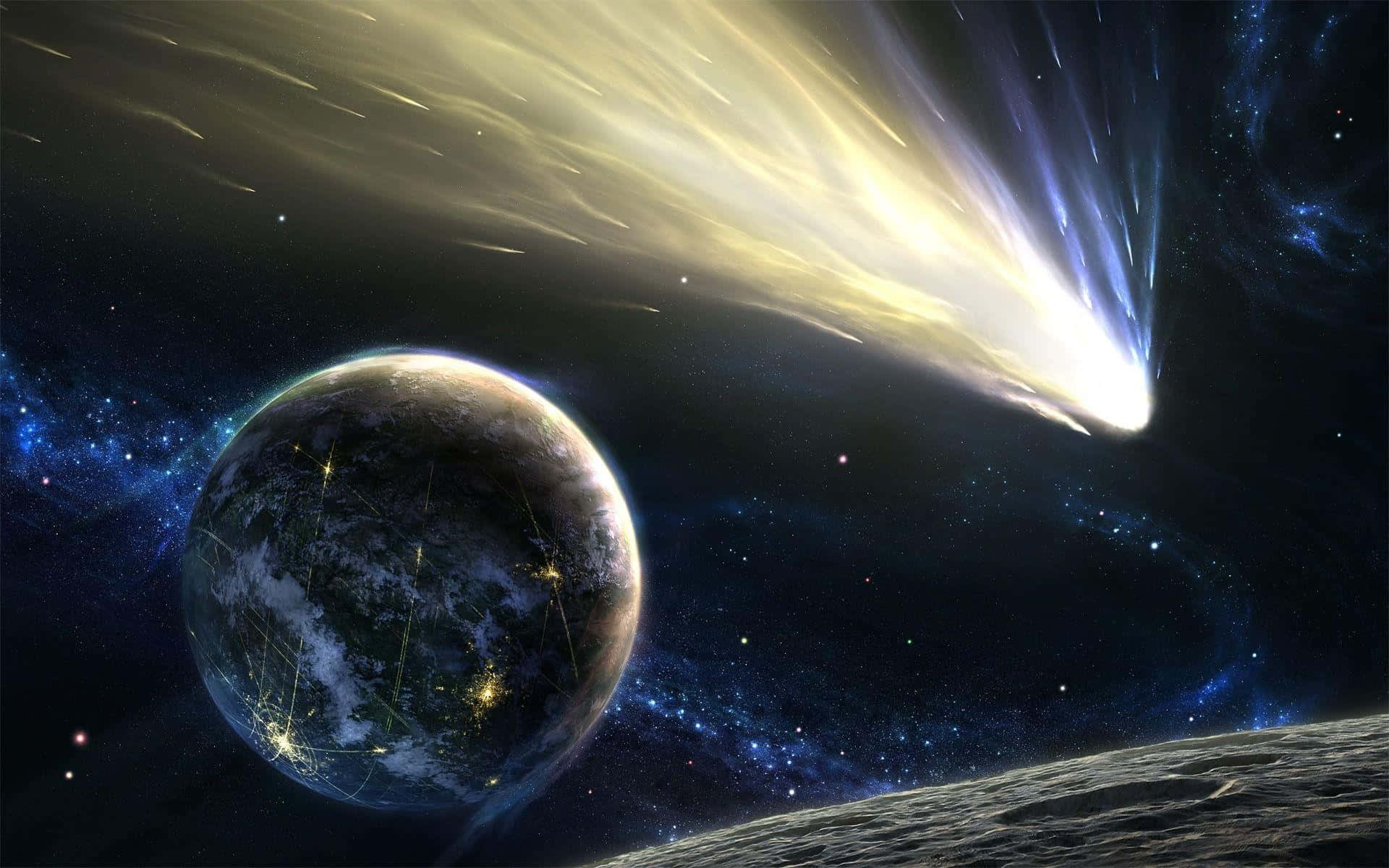 An asteroid hurtling through the vast expanse of space Wallpaper