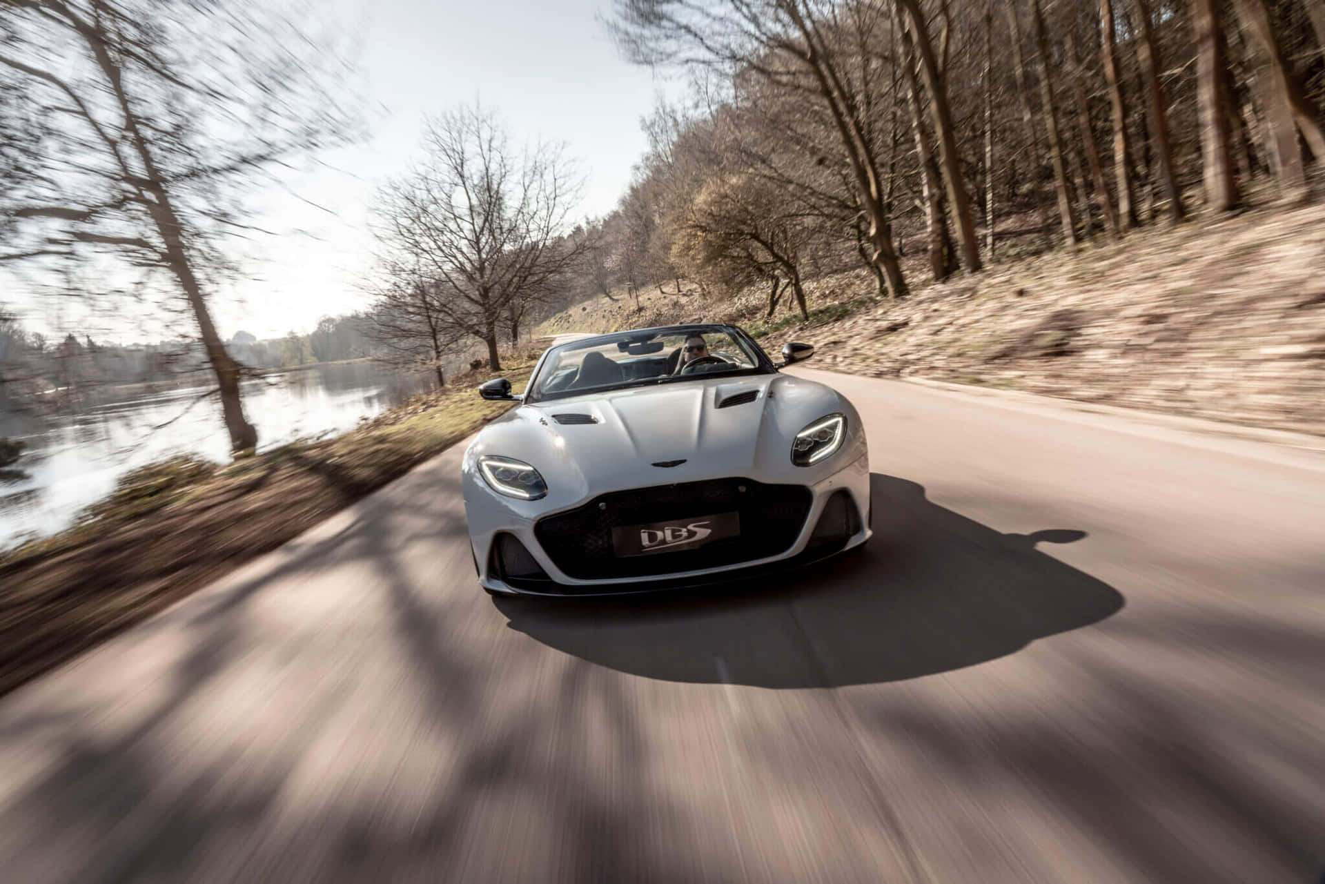 Caption: Aston Martin DBS Superleggera in Action Wallpaper