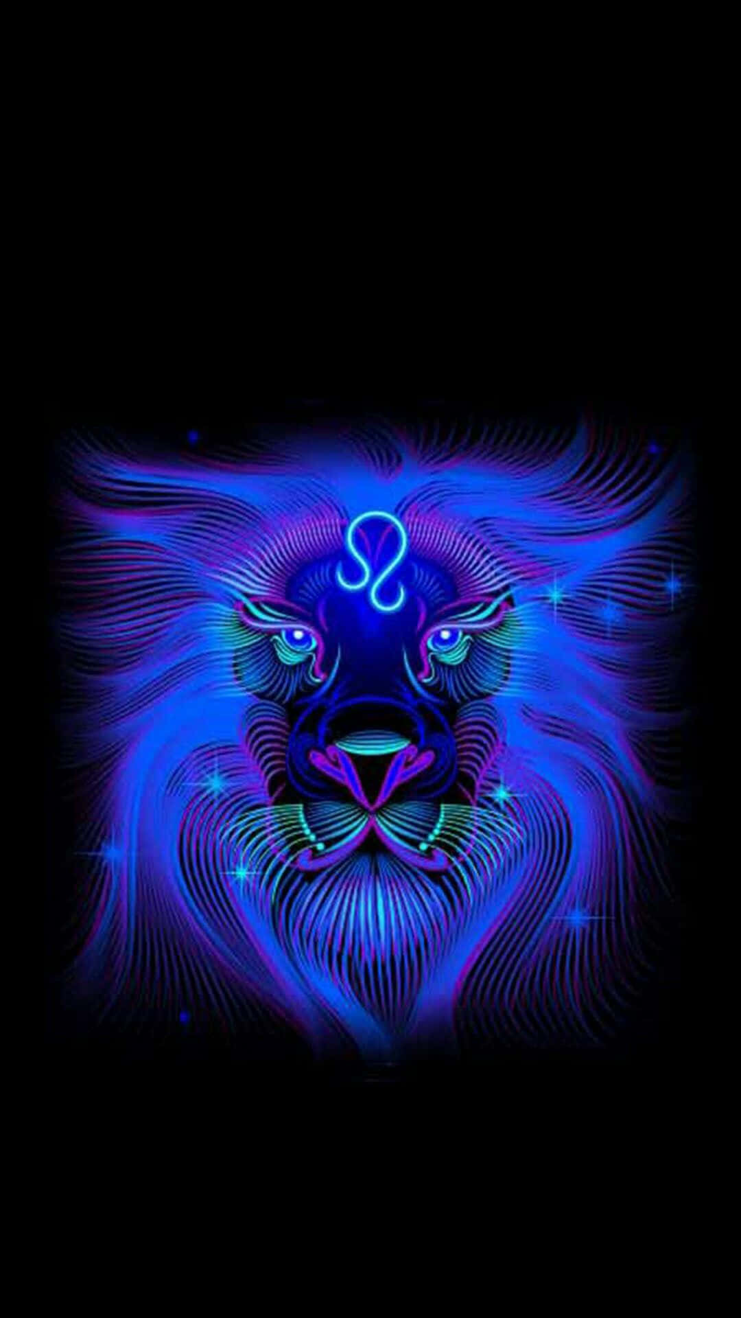 Neon Blue Leo Astrology iPhone Wallpaper