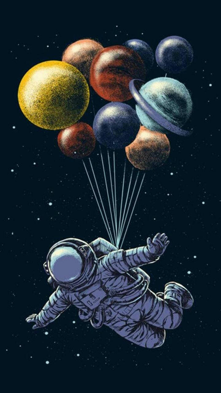 Astronaut Æstetiske Ballon Planeter Wallpaper