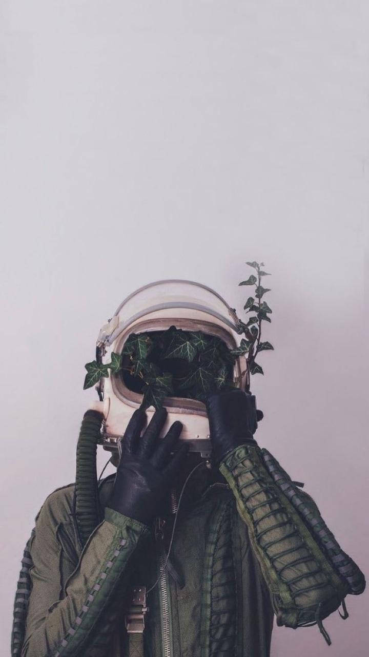 Astronaut Aesthetic Planted Helmet Wallpaper