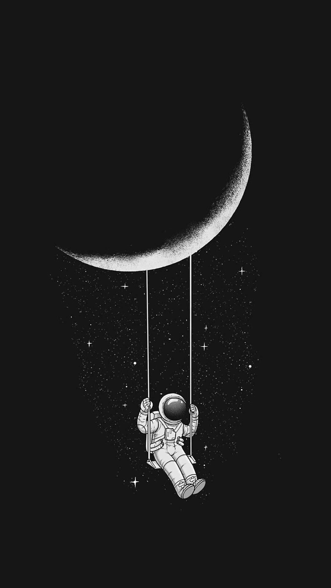 Astronaut Aesthetic Swinging On Crescent Moon Wallpaper
