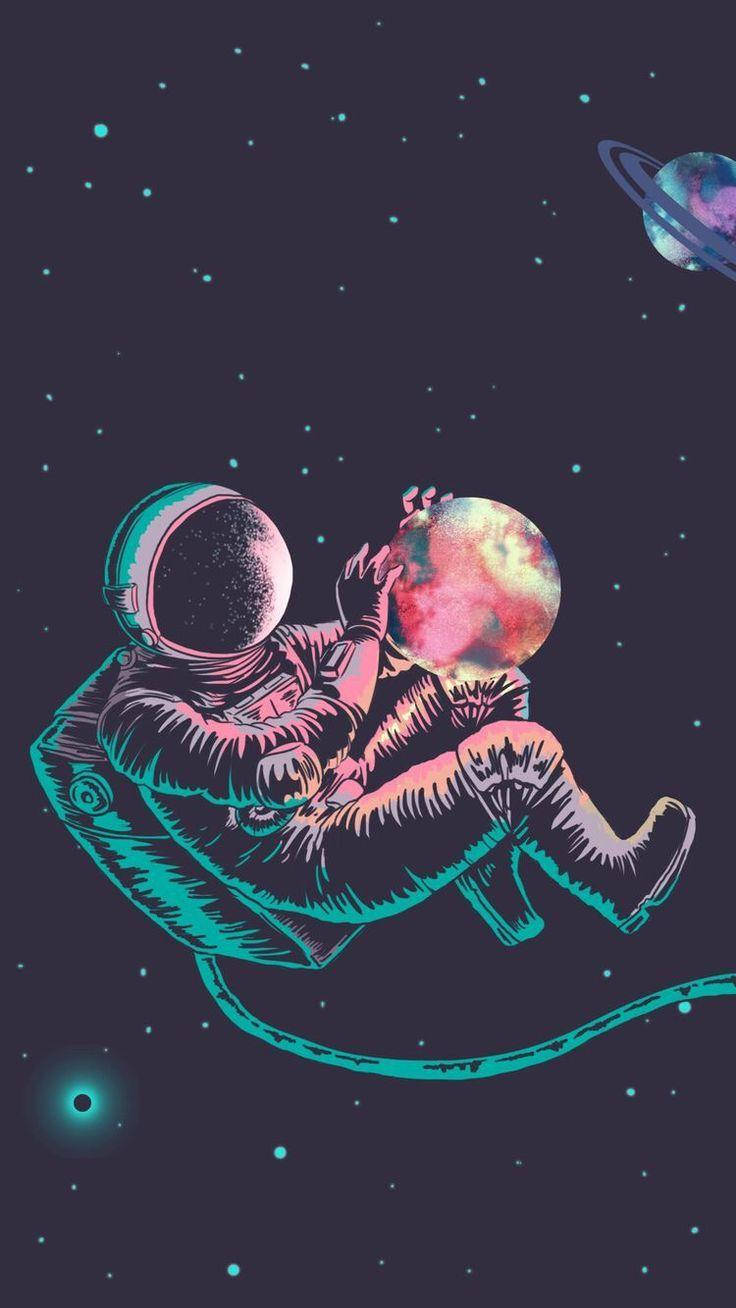Astronaut Aesthetic With Glowing Planet Wallpaper