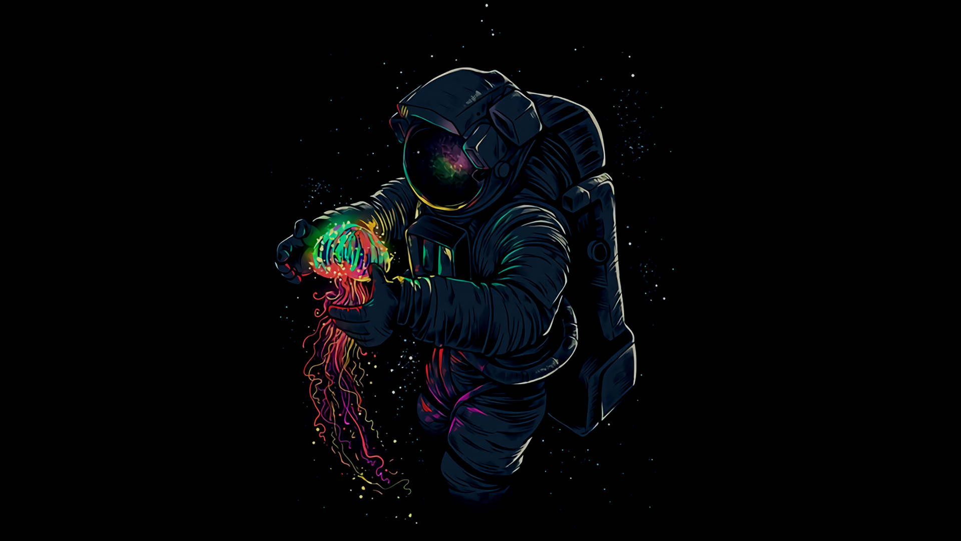 Astronaut Aesthetic With Neon Jellyfish Wallpaper
