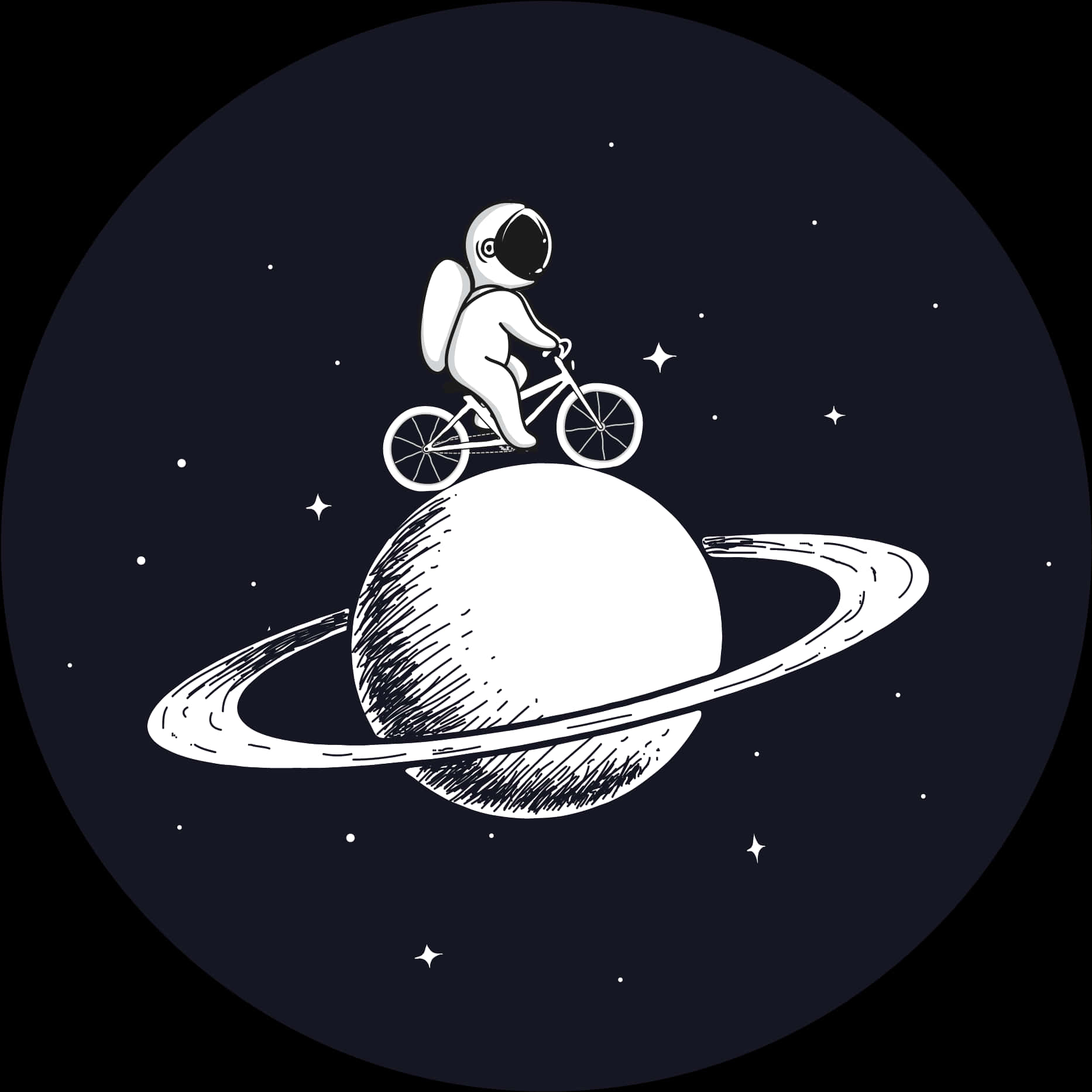 Astronaut Biking Across Ringed Planet PNG