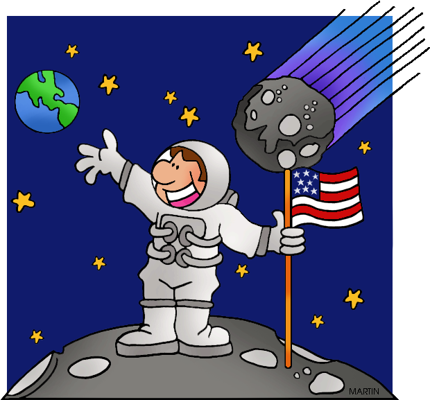 Astronaut Celebratingon Asteroidwith Flag PNG