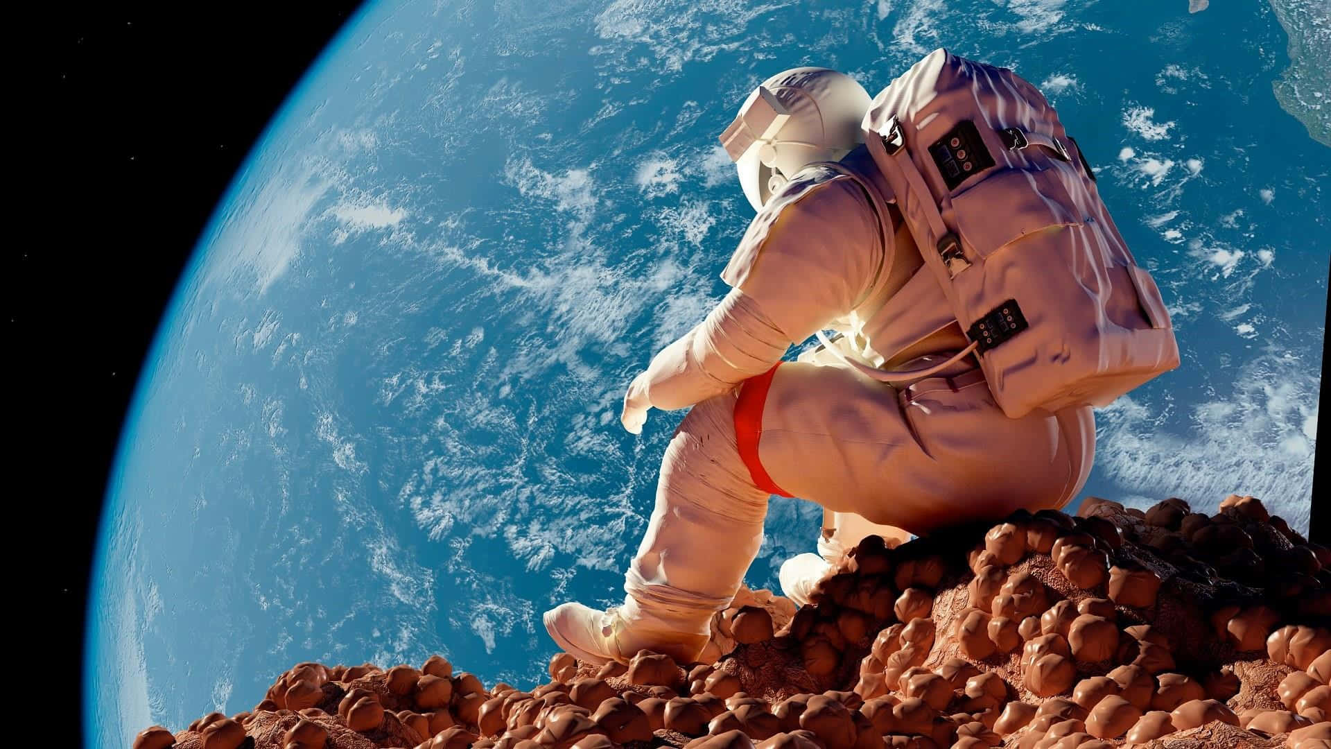 Astronaut_ Contemplating_ Earth_ From_ Moon Wallpaper
