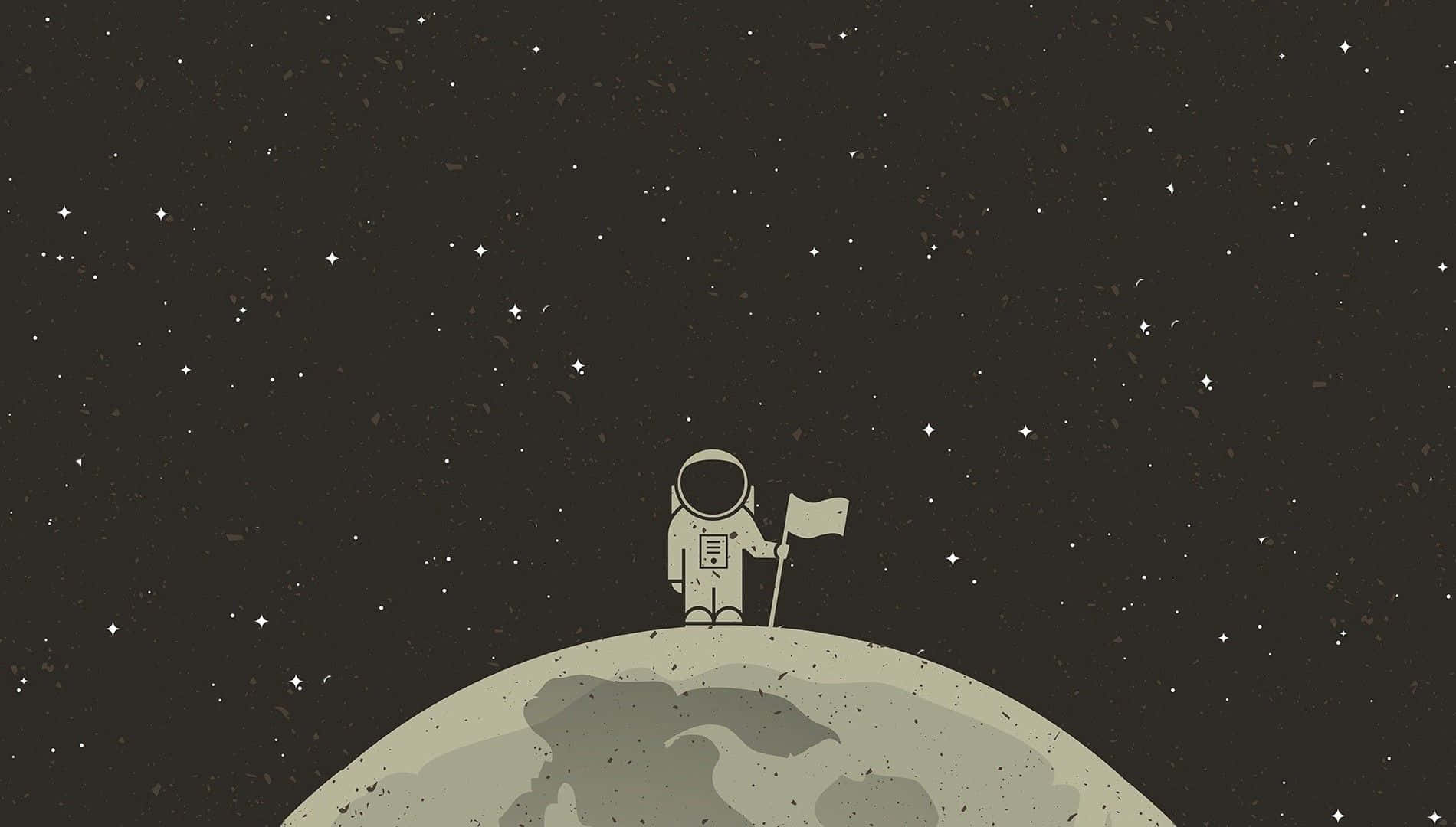 En astronaut står på toppen af månen Wallpaper