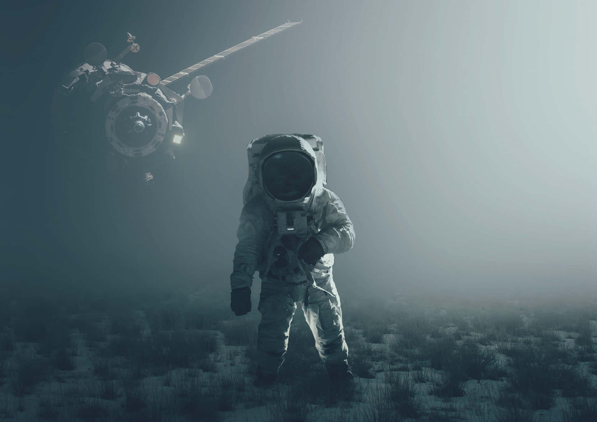 En astronaut svæver i det åbne rum Wallpaper