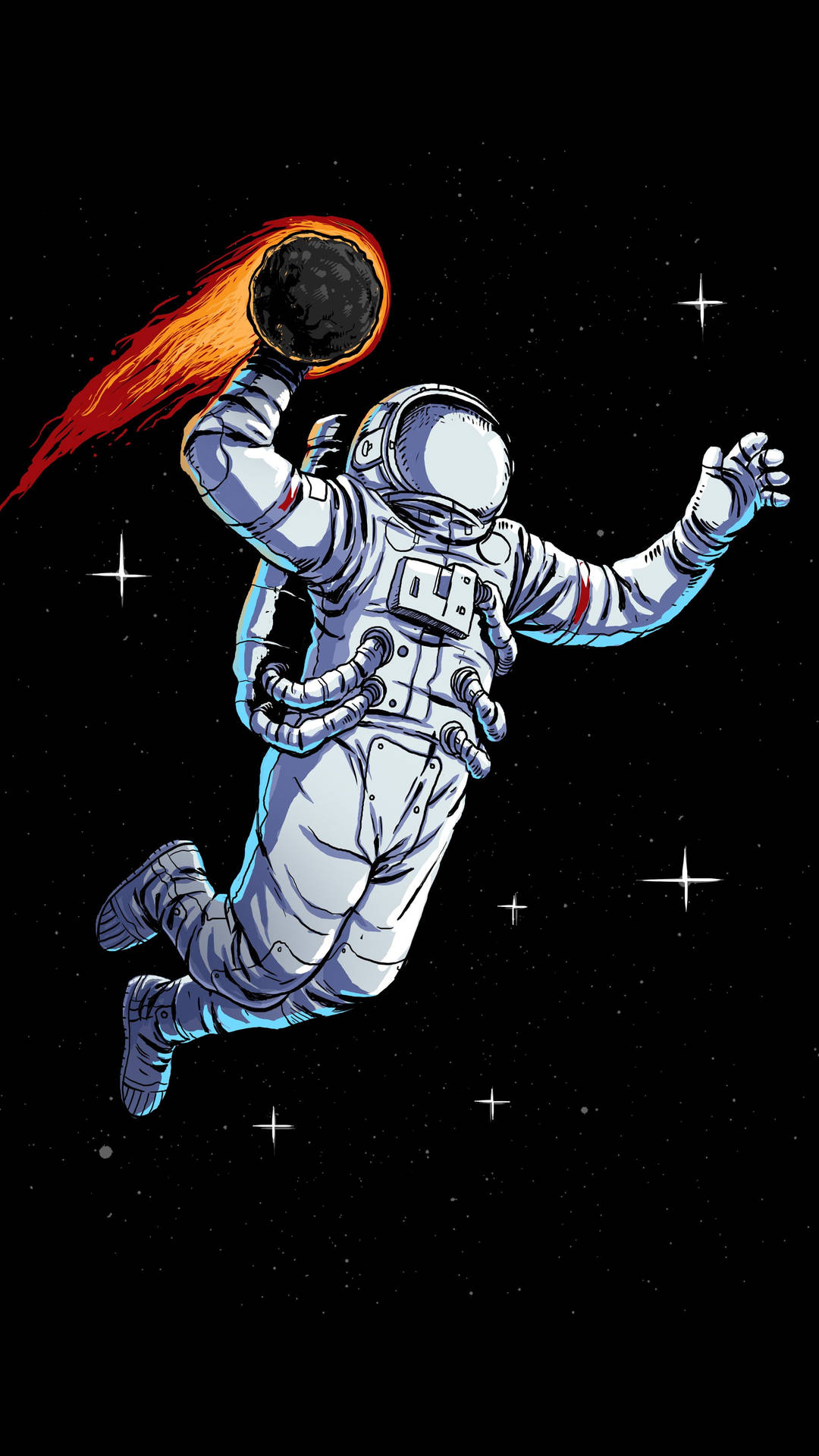 Astronaut Dunking Meteor I Rummet 4k Telefon Wallpaper