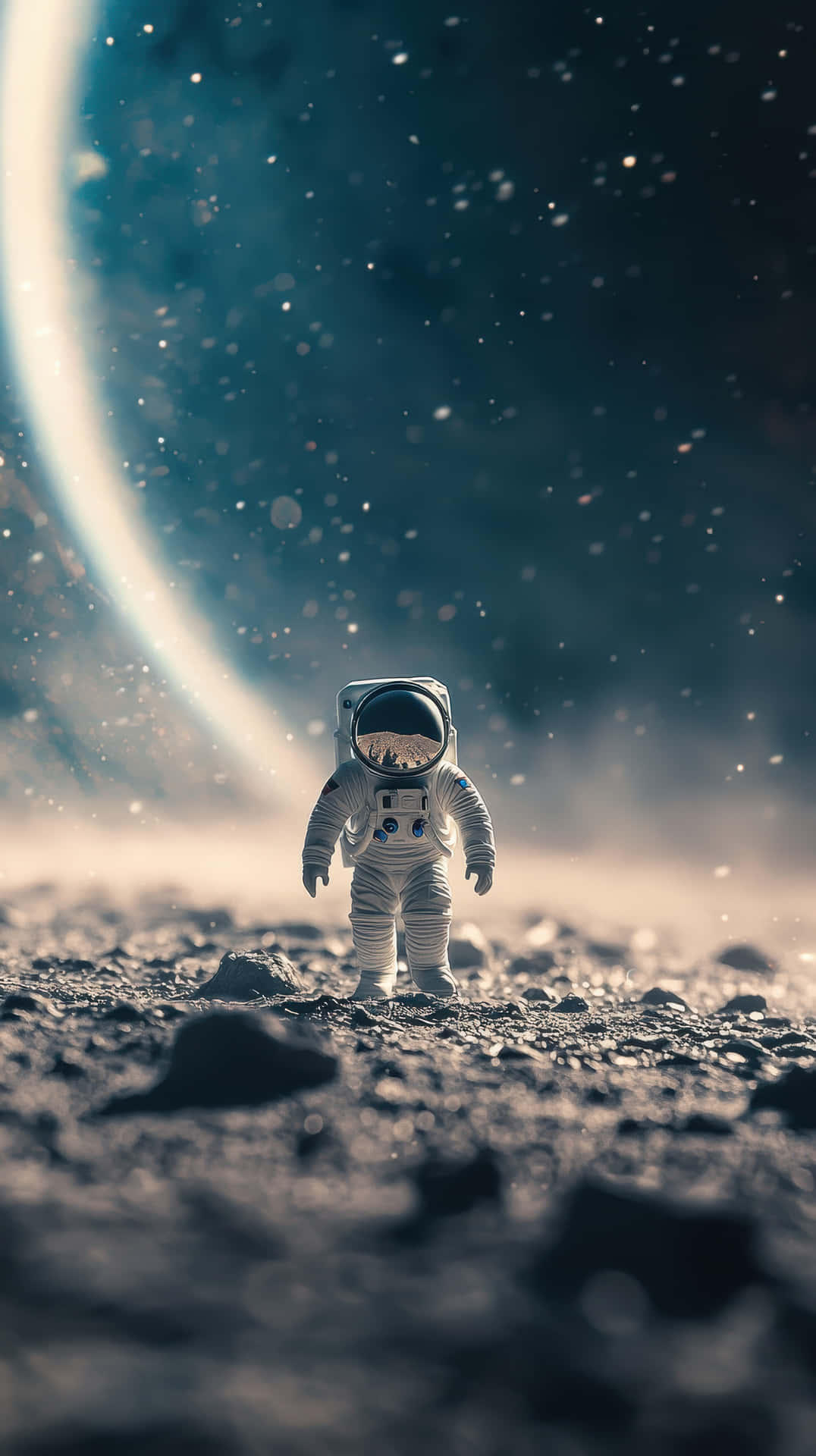 Astronaut Exploring An Alien Planet Under A Cosmic Glow Wallpaper