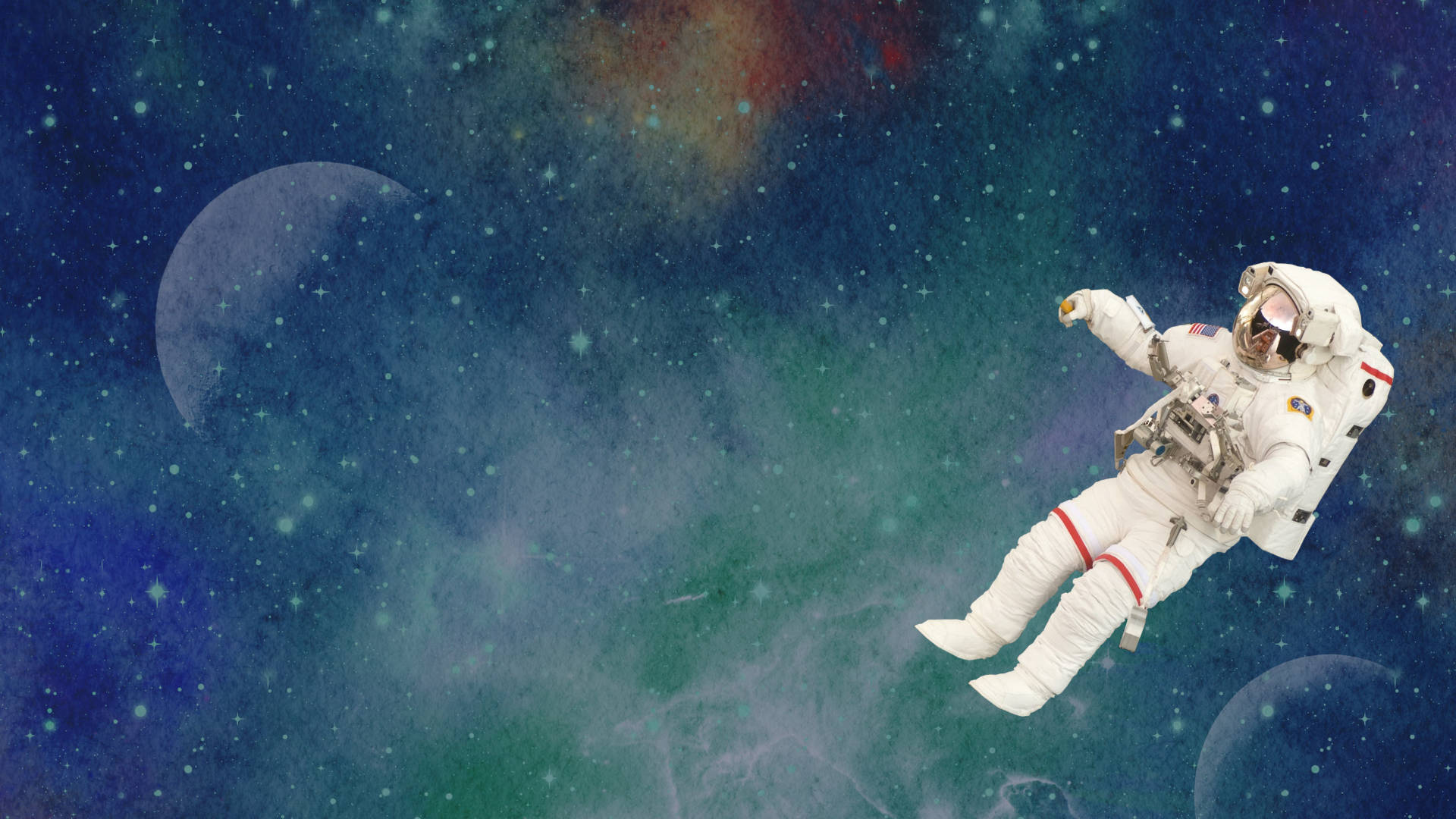 Astronaut Floating In Green Nebula Wallpaper