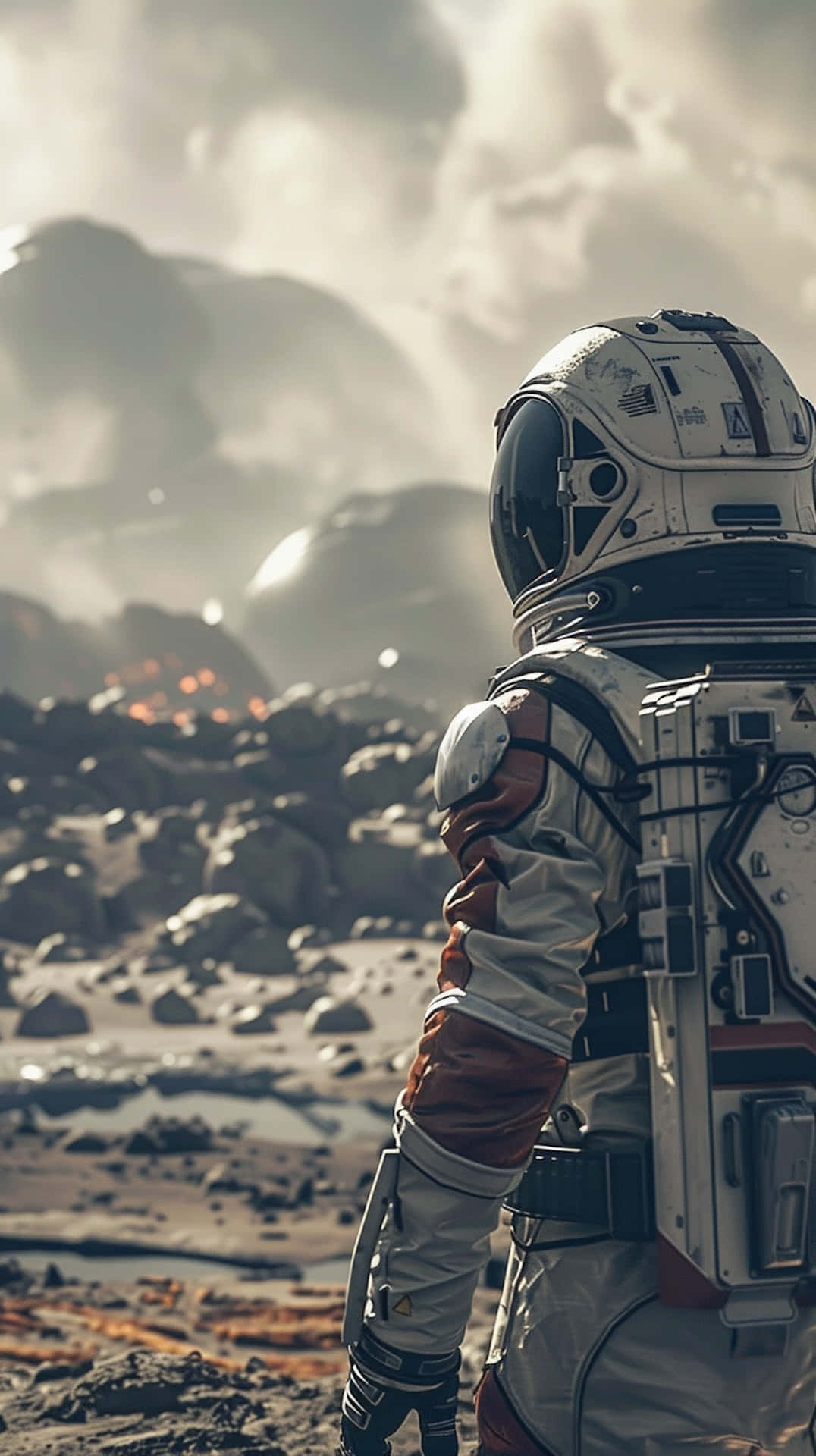 Astronaut Gazingat Lava Fields Wallpaper