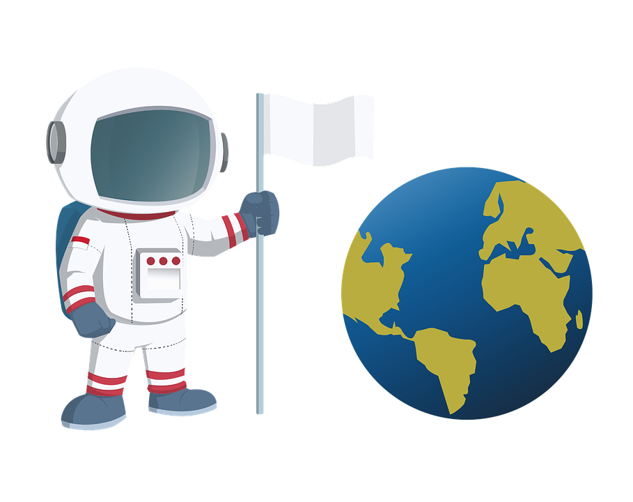 Astronaut Holding Flag Beside Earth PNG