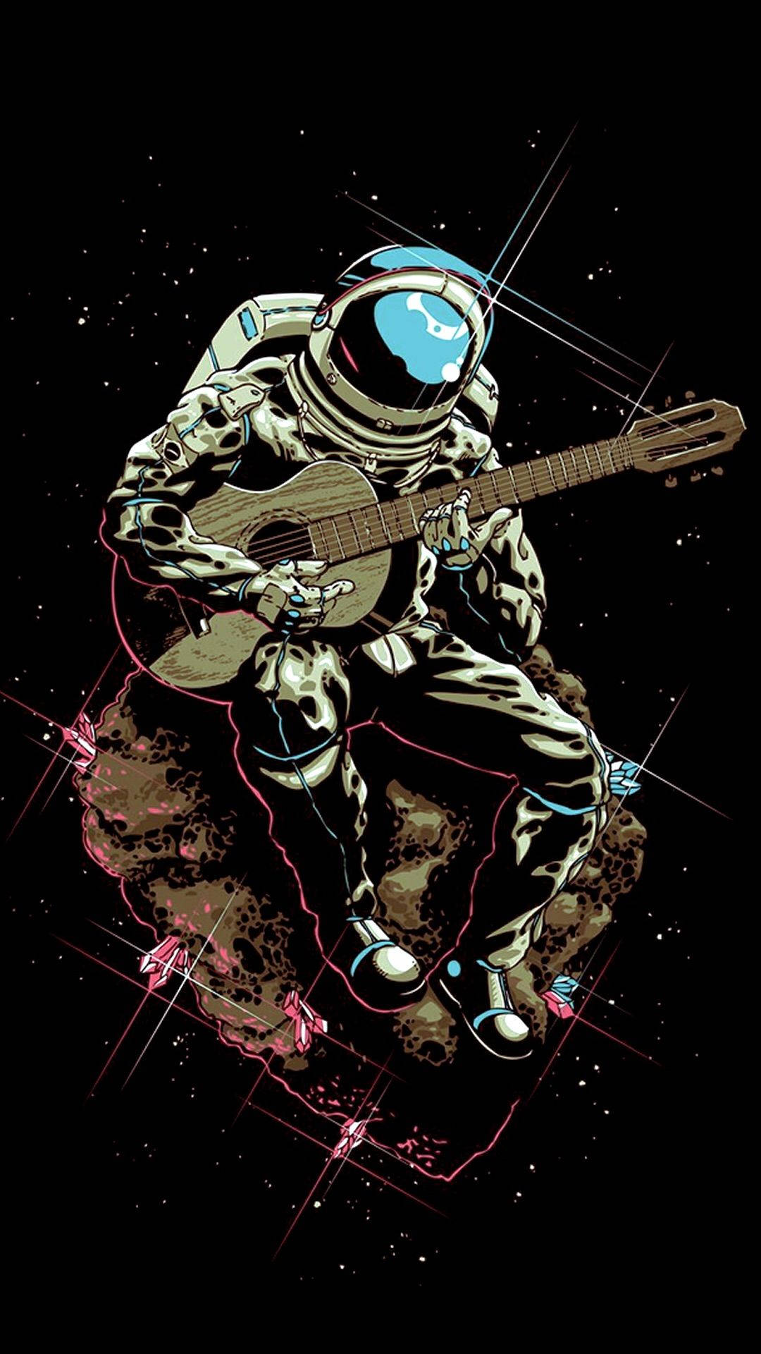 Astronaut Holding Guitar Phone Wallpaper