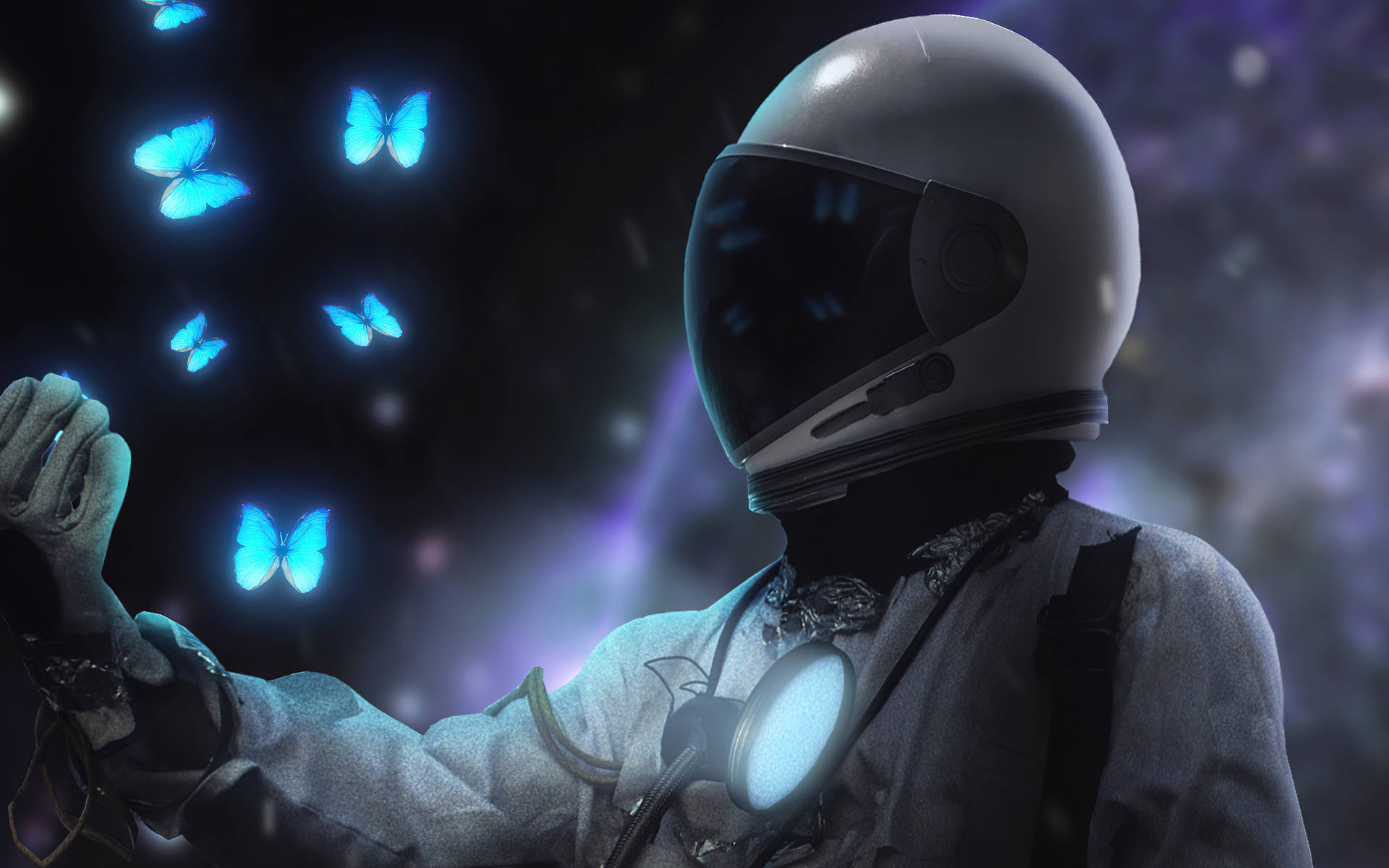 Astronaut In Space Looking At Butterflies Wallpaper