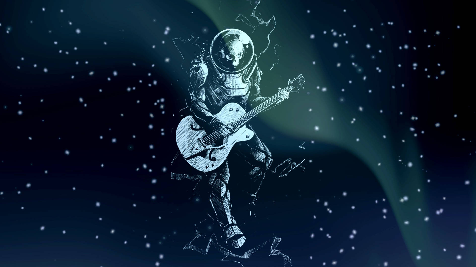 Astronautim Weltraum, Der Gitarre Spielt. Wallpaper