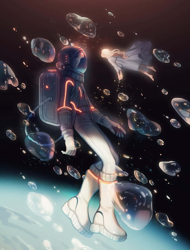 Astronautim Weltraum Mit Blasen Anime Wallpaper