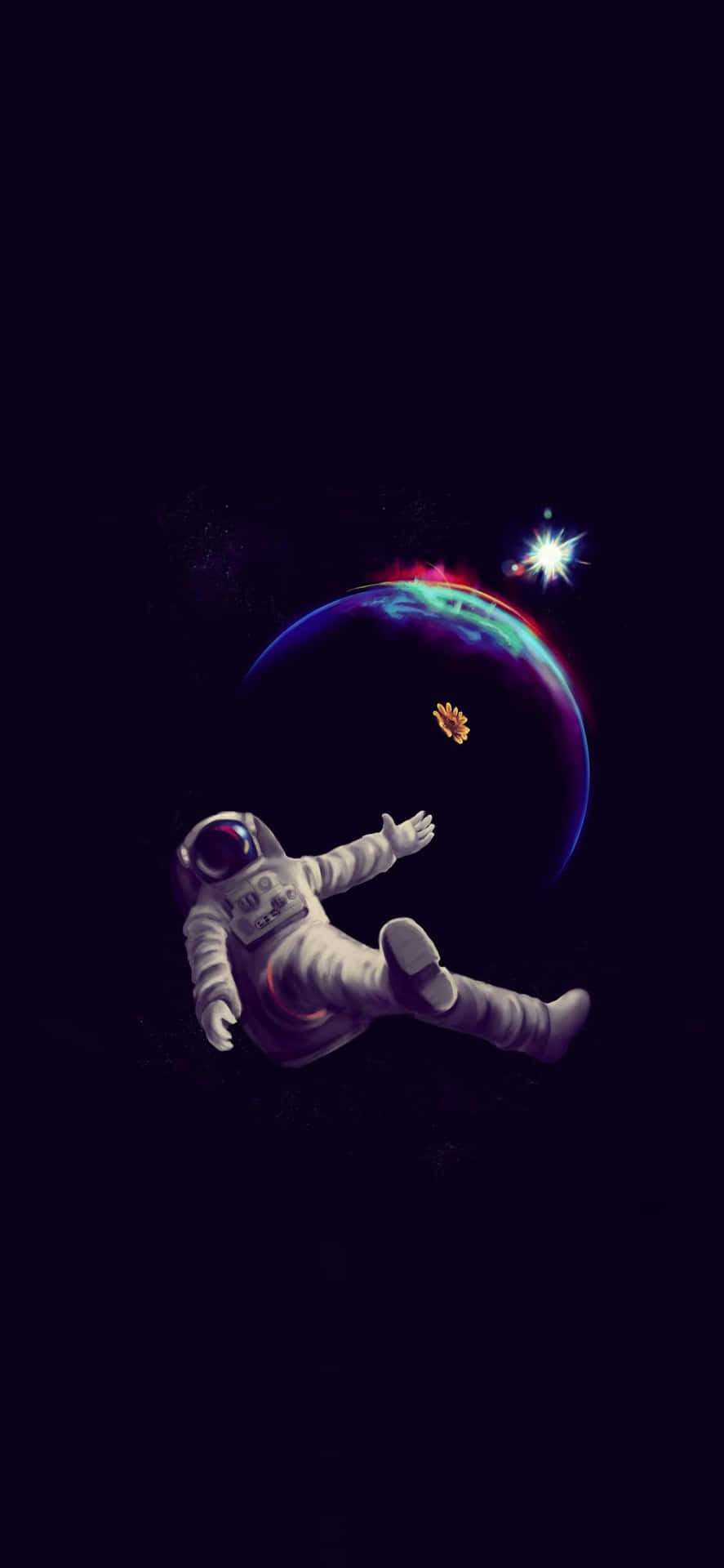 Repræsenterer sammenstødet mellem to verdener - denne astronaut iPhone tapet bringer de uendelige muligheder for rummet til din lomme. Wallpaper