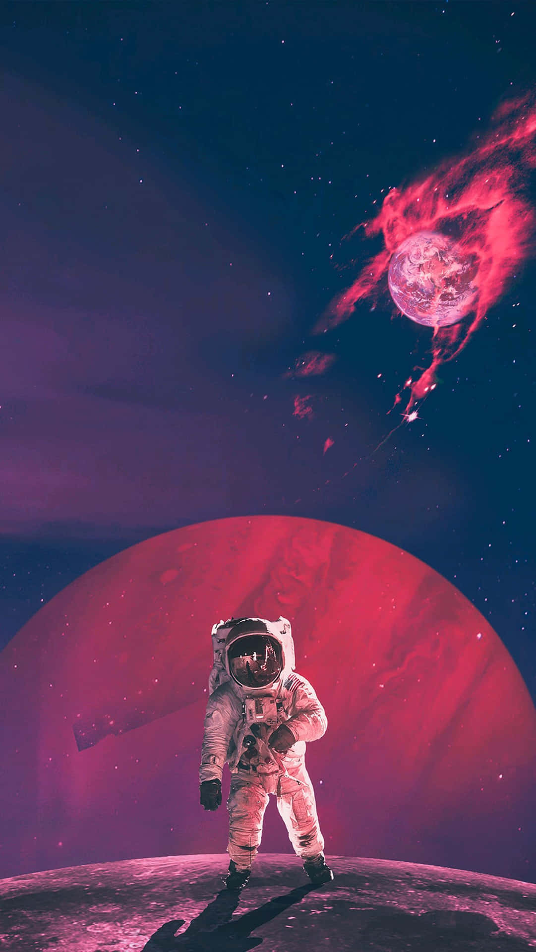 A futuristic astronaut discovering new phone opportunities. Wallpaper