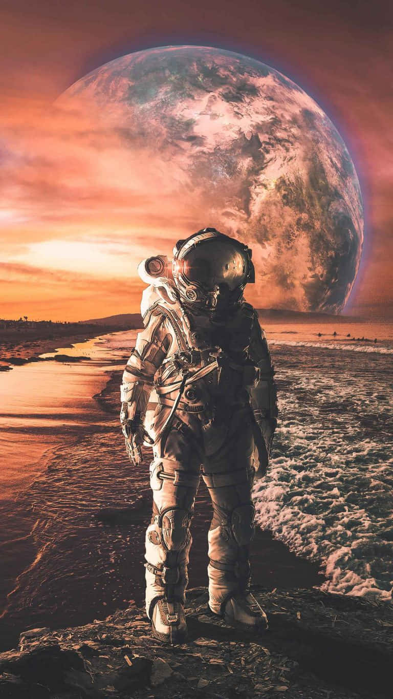 Attförvandla En Dröm Till Verklighet - Utforska Den Gränslösa Rymden Med Astronaut-iphone. Wallpaper