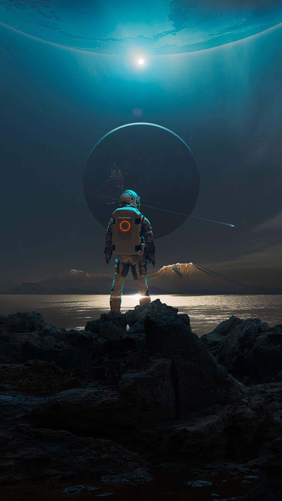 Backgroundsikta Mot Stjärnorna Med Astronaut Iphone-bakgrundsbild. Wallpaper