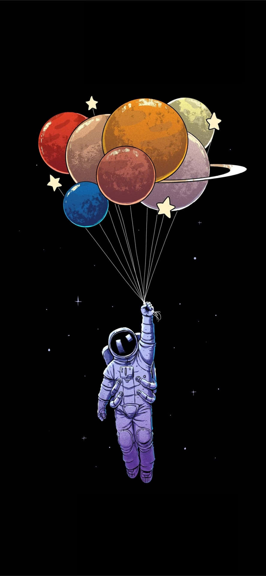 Planet Balloons With Astronaut Iphone Wallpaper