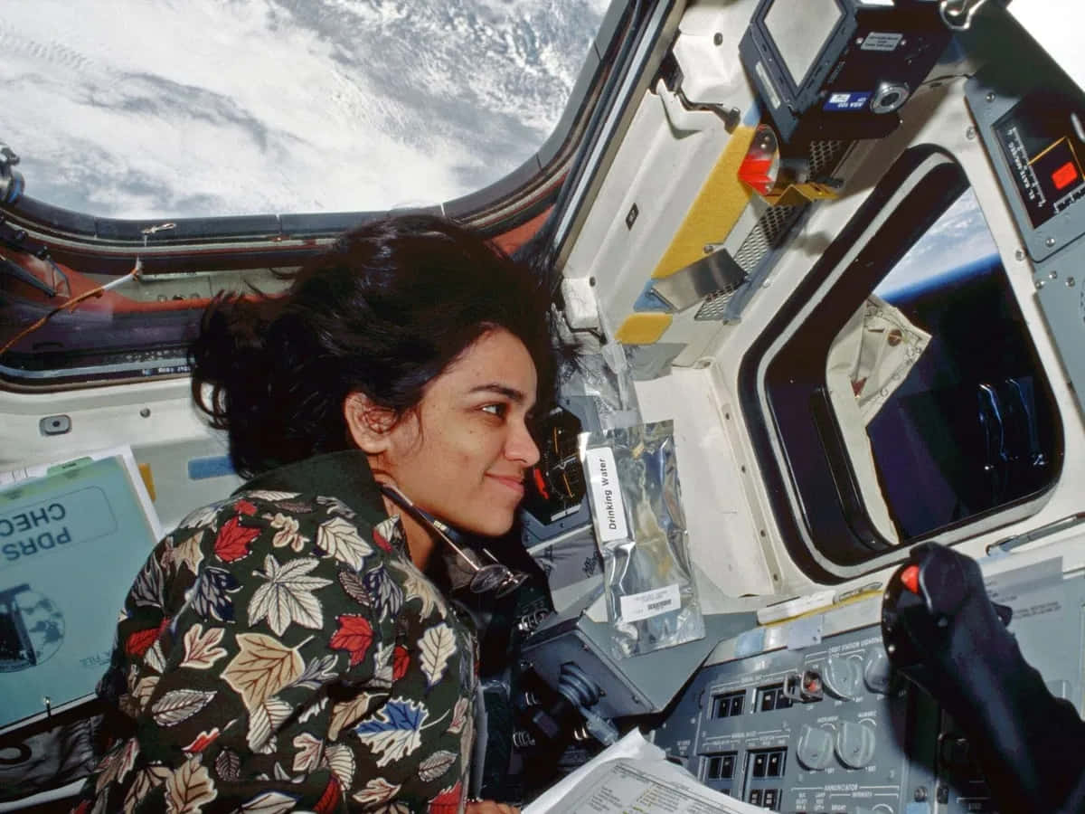 Astronaut Kalpana Chawla Ruimte Shuttle Cockpit Achtergrond